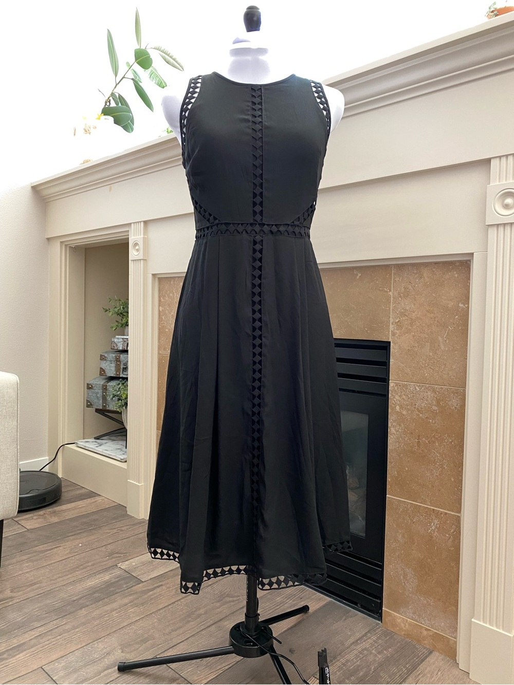 NWT Ann Taylor Sleeveless Black Midi Dress with Trim Detail